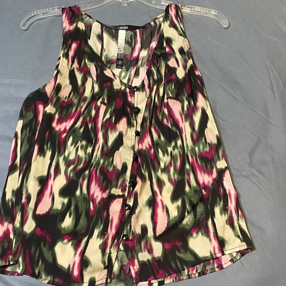 Kenzie Pink, Black & Cream Abstract Button-Front Camisole